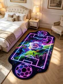 1pc Neon Football Field Shaped Rug, Decorative Carpet, Bedroom Decor, Floor Mat, Carpet, Home Decor, Living Room Rug, Living Room Small Rug, Bedroom Carpet, Living Room Home Decor, Outdoor Carpet, Washable Carpet - Multicolor 8 - View 4
