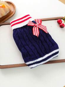 1PC Pet Clothes Small Dog Puppy Cute Simple Solid Color Versatile Spring/Autumn Warm Navy Sweater - Blue - Blue - View 1