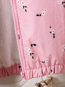 Baby Girl Floral Print Warm Hooded Jacket - Pink - View 6