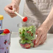 Portable Plastic Salad Cup,Reusable Fruit Storage Container With Spoon & Handle,Leak-Proof Oats Containe,Salad Shaker,Suitable For Students And Adults To Use In Schools, Offices, Travel, Picnics - Multicolor - View 6