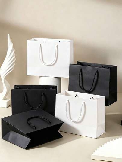 1/5pcs White Multi-Size Gift Bag, Holiday Gift Bag, Clothing Packaging Bag, Shopping Bag, Tote Bag