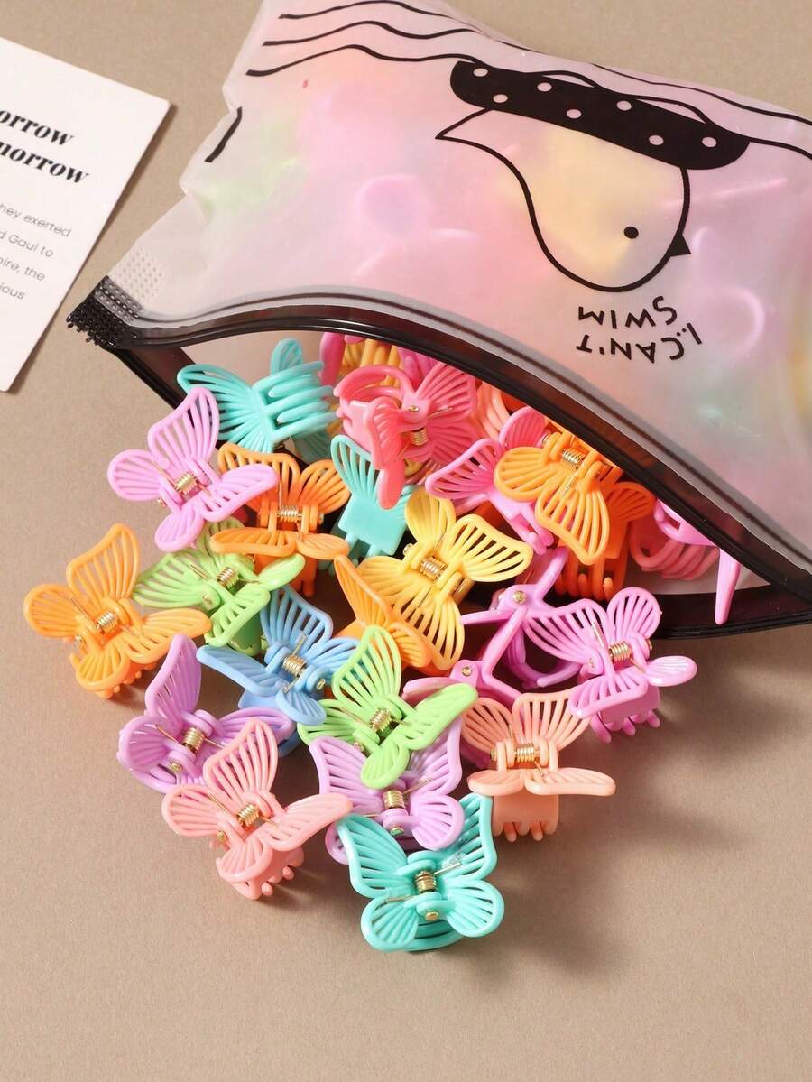 10/20/30/50/100件馬卡龍彩色蝴蝶迷你髮夾,女性用側夾、瀏海夾、編髮夾,優雅公主風髮飾(隨機顏色) - 彩色 - 查看 1