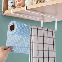 1pc Kitchen Paper Towel Holder, No-Drill Cabinet Hanging Roll Paper Rack, Dishcloth Oil-Absorbing Paper & Cling Film Holder, Kitchen Storage Rack - Multicolor - View 4