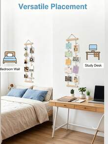 1/18pcs Wood Photo Hanging Rope With Wooden Clips, Multi-Photo Display Rack, No Drilling Required, Space-Saving For Dorm, Bedroom, Desk, And Wall Decoration - Multicolor - View 4