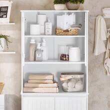SoBuy Bathroom Tall Cabinet With 2 Laundry Baskets, White, 70 Cm Width X 37 Cm Depth X 170 Cm Height. Home Decor For Bathroom, Bathroom Organizer, Bathroom Accessories For Summer Bathroom - 白色 - 查看 9
