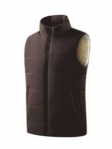 Men's Winter Thermal Lined Casual Versatile Vest Jacket - Coffee Brown - View 2