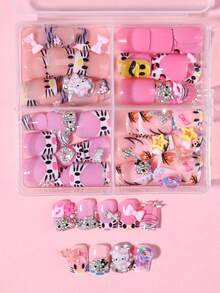 Sanrio Hello Kitty 96片（4款混色）Y2K短方型法式美甲貼片，3D可愛Hello Kitty星星、愛心、花朵與水鑽設計，含1片果凍膠與1個指甲锉，適合女孩日常與派對美甲使用 - 彩色 - 查看 5