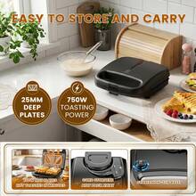 SUPERLEX 750W Sandwich Maker, Deep-Grooved Toaster,  Non-Stick Coating Heating Plate, Removable Deep-Grooved Baking Tray For Easy Cleaning, LED Indicator Light, Cool-Touch Handle And Non-Slide Bottom Feet, Fast Heating, Essential For Breakfast And Aftern - 英規插(220-240V) - 查看 11