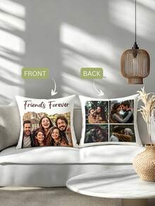1 pièce Taie d'oreiller personnalisée avec photo - Taie d'oreiller imprimée recto-verso, Taie d'oreiller personnalisée avec photo, Anniversaire d'amitié, Cadeau d'anniversaire - Cadeau idéal pour les couples, la famille, les amis - Fibre de polyester durable, convient pour le canapé, le lit, la voiture, la salle de thé, la chambre, la salle de bain, le salon, la salle à manger, etc. - Champagne - Voir 2