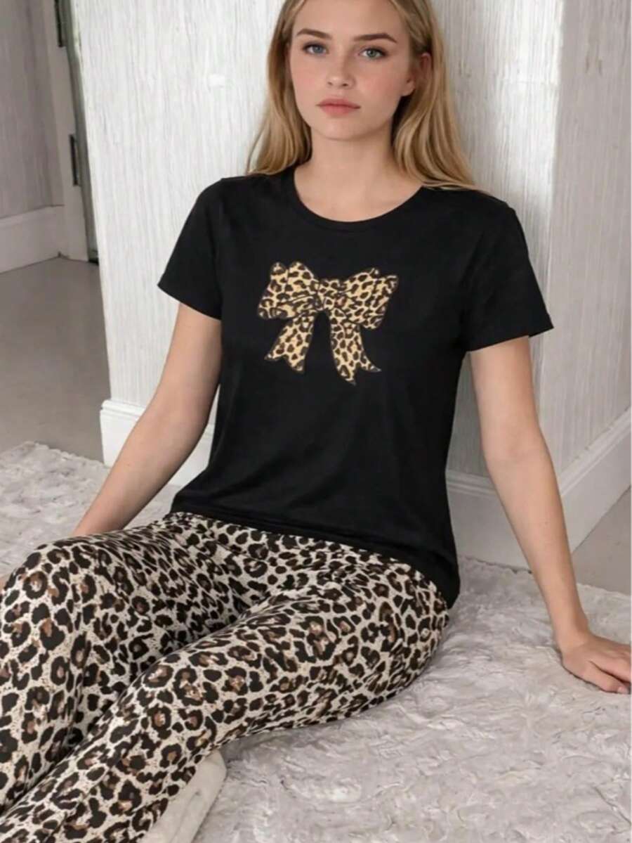 Kadın baskılı pıjama altı ve tshirt - 彩色 - 查看 1