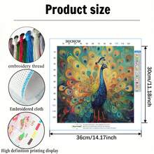 1 Set 36*36cm/14.17*14.17inch Peacock Cross Stitch Kit (Semi-Finished), DIY Art Needlework Material, 11CT Cross Stitch Decorative Painting, Creative Handmade Gift. Full Set Home Decor Printed Cross Stitch Craft, Suitable For Home Decor Knitting Art. Frame Not Included - Peacock - View 6