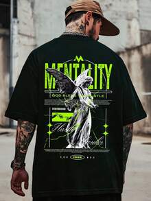 Manfinity LEGND Camiseta De Hombre Con Estampado De Ángel Y Eslogan - Negro - Ver 1
