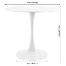 RainWeel Modern Round Dining Table, Kitchen Dining Table, Pedestal Table With Round Top, Tulip Dining Room Table For 1-4 People, Modern Coffee Table, 31.5*28.7inch  Mid-Century Leisure Table For Living Room, Kitchen, Dining Room, Balcony, Patio, Bar, White - White - View 3