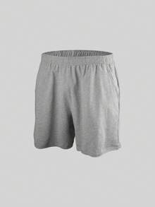 Norcotton 男士灰色純棉彈性腰百慕達運動短褲，寬鬆休閒跑步中長款短褲 - 灰色 - 查看 3