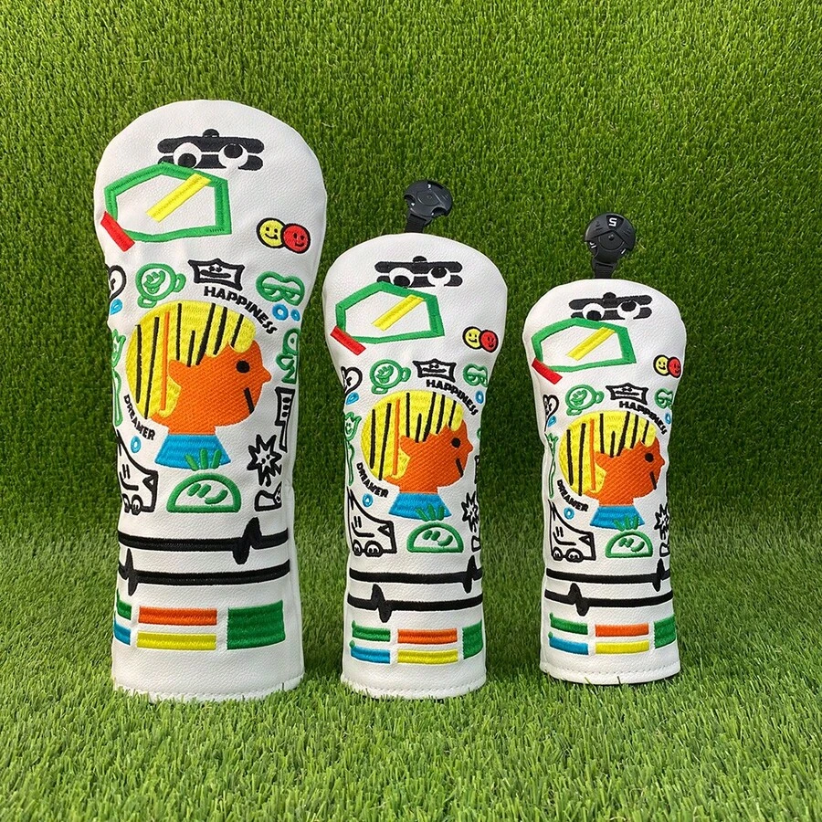 Cartoon Graffiti Golf Club Headcover, Personalized Versatile Niche Hand-Drawn Creative Design Golf Accessory - White - View 1