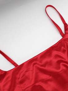 Women Elegant Red Dress Spaghetti Strap Ruched Waist Flounced Hem Dress, High-End Party Dress, Suitable For Dates Club Night Party, Graduation - 紅色 - 查看 10