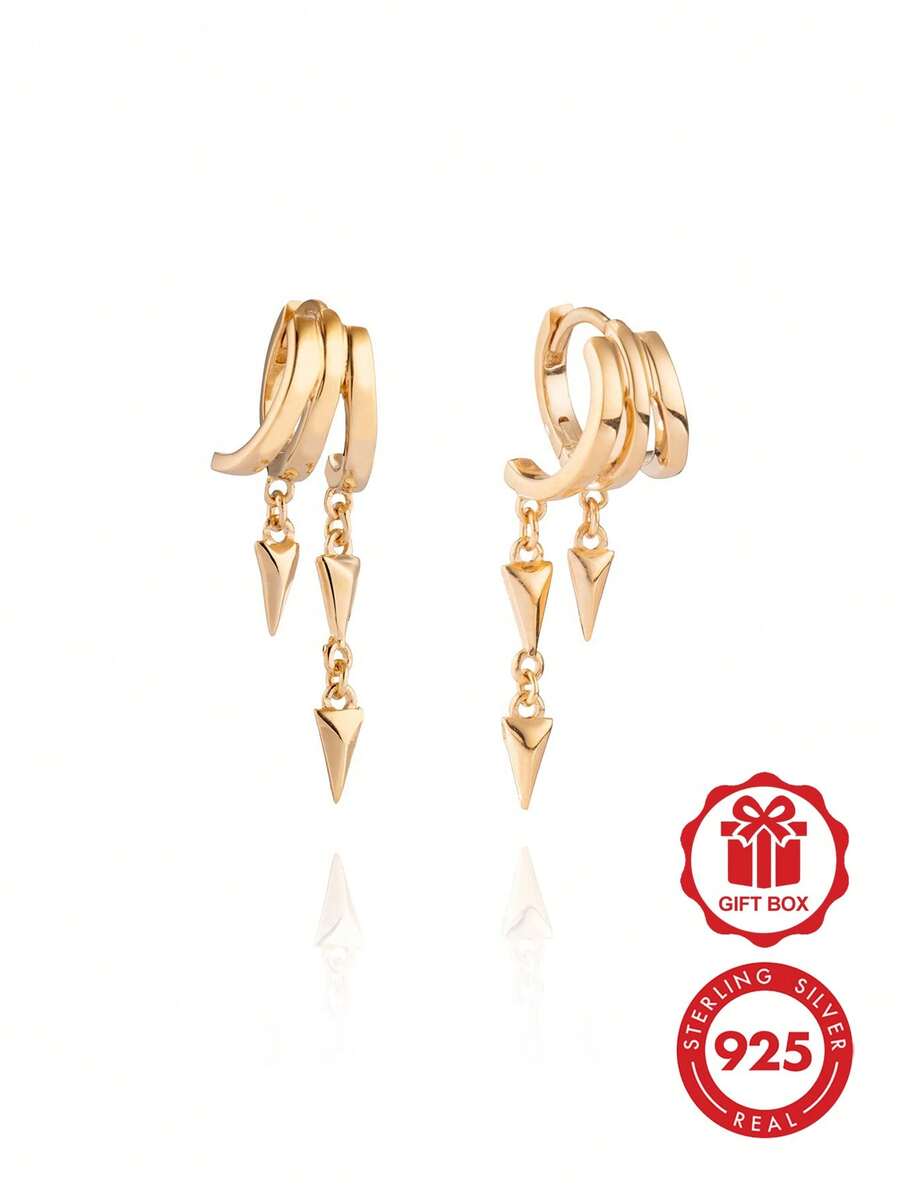 極簡優雅獨特 925 純銀鍍 18K 金流蘇耳環 女士日常佩戴 奢華耳環 - Tassel Dangle Earrings - 查看 1