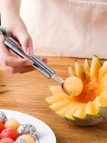 1pc Fruit Ball Scooper, 2-In-1 Fruit Scoop, Stainless Steel Fruit Carving Tool Kitchen Gadget - Multicolor - View 7