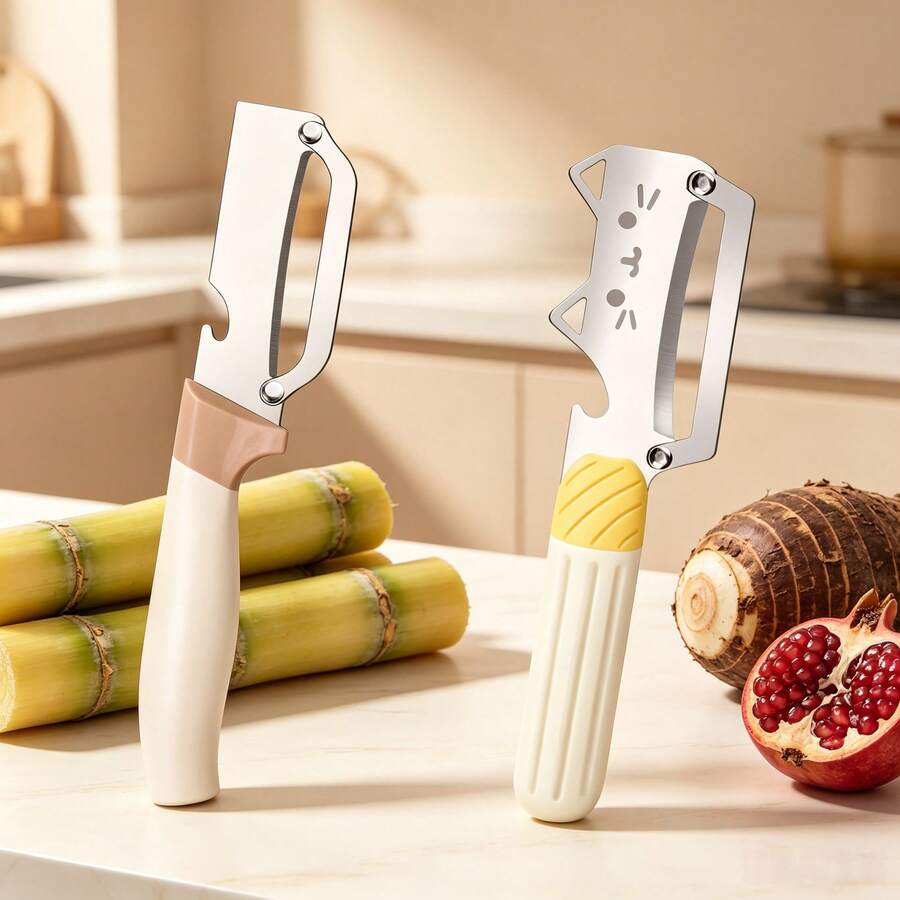 1PC/2PCS Home Peeler, Minimalist Fun Multi-Function Fruit Peeling Knife, Non-Slip Comfortable Grip Kitchen Common Fruit And Vegetable Peeling Tool, Suitable For Processing Potatoes, Apples, Hard Skin And Soft Skin Ingredients, Peeler For Daily Meal Preparation - Multicolor - View 1