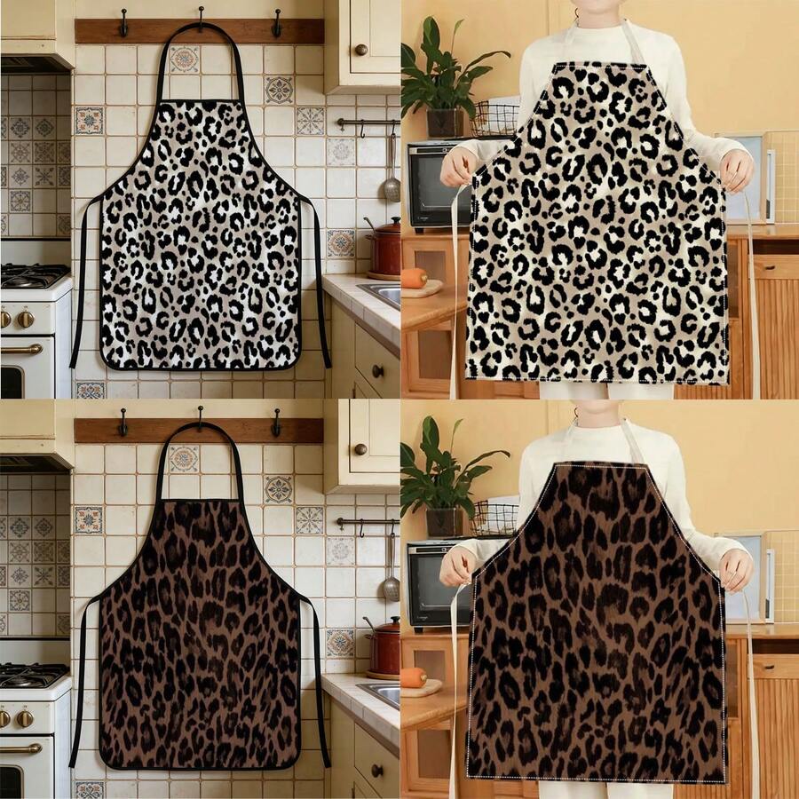 1pc Leopard Print Apron, Polyester Material, Suitable For Cooking, Barbecue, Gardening, Painting, Manicure, Unisex, Indoor And Outdoor Use - Multicolor - View 1