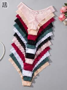 Set Of 12 Pieces Elegant And Comfortable Lace Panties For Women - Merah - View 12