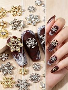 30 Stück/Box Punk-Stil Legierung Schneeflocken Nagelkunst Dekoration, Europäischer & Amerikanischer Stil 3D Strass Glitzer Schneeflocken Nagelsteine, Y2K Strass Kunstnägel Nagelkunst Zubehör, Multifunktionale DIY Dekorationszubehör, Sommer Nagelkunst Zubehör Nagelcharms - Verschiedenfarbig - Übersicht 3