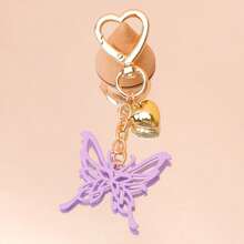 1pc Women's Sweet & Cool Style Butterfly Keychain Creative Star Rhinestone Couple Best Friend Gift Bag Charm - Mauve Purple - View 3