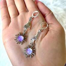 BMOR Silver Sun Evil Eye Earrings, Purple Detail, Mysterious Punk, Gothic Princess, Dark Bold, Edgy Sophisticated, Women Fashion Jewelry Statement Earrings - Gothic Earrings - View 6
