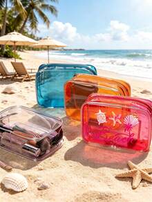 Transparent Waterproof Storage Bag, Zippered Cosmetic Bag With Cartoon Ocean Shell Pattern, Large Capacity Waterproof Multi-Functional Storage Pouch, Women's Transparent Toiletry Bag, Foldable Lightweight Wash Bag, Portable Travel Personal Care Cosmetic Organizer. Teacher's Day Gift, Mother's Day, Back To School, Vacation - Multicolor - View 2