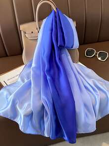 1pc Women's Solid Color New Satin Long Scarf - Blue-gray Gradient - View 2