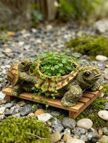 1件裝迷人母子海龜造型植栽裝飾品－創意樹脂動物雕塑，適合多肉植物與綠色植物，室內/室外園藝裝飾，陽台、露台、花園適用，完美海龜主題花園裝飾 - A - 查看 6