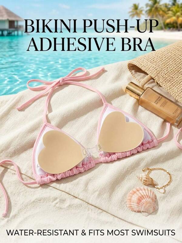 3 Colors Heart Shaped Swim Bra Inserts, Nude Black Pink Full Coverage Anti-Show Washable Sticky Pads For Bikini Water Sports