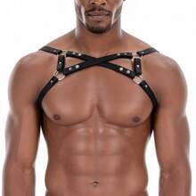 Arnés de pecho Bulldog para hombre, accesorio de arnés sexy ajustable de cuero PU para hombre, adecuado para atuendo de fiesta rave, cosplay, estilo gótico callejero, discoteca - Negro - Ver 6
