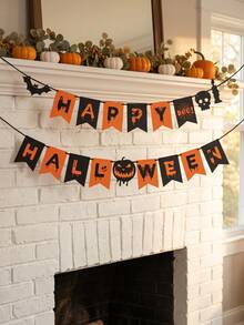2pcs-Happy Halloween Bunting, Halloween Banner, Pumpkin Ghost Bat Paper Garland, Suitable For Indoor Halloween Party, Halloween Home Decor, Fireplace, Wall, Porch, Haunted House And Gothic Theme Decoration, Home Decor Living Room, Room Decoration, Halloween Holiday Home Decor, Halloween Festival Accessories Party Supplies, Holiday Background Decoration Banner, My Recent Halloween Order - Multiple Styles - View 5