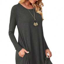 Women's Hot-Selling Mid-Length Dress With Curved Hem And Round Neck, Breathable And Comfortable - Dark Grey - View 5