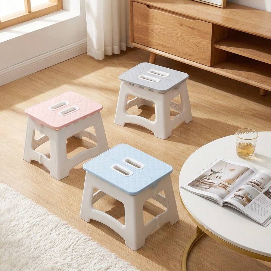 Enlarged Size Household Folding Step Stool - (1pc) Non-Slip Surface Step Stool, Multiple Sizes Available, Load Capacity Up To 310 LBS - Sturdy & Lightweight ABS Plastic Folding Step Stool, Suitable For Kitchen, Bedroom, Bathroom And Living Room - Pink - View 1