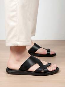 New Men's Versatile Toe-Post Cross-Strap Slide Sandals For Daily Beach Casual Wear - All Black - View 6