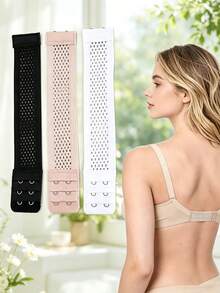 Elastic Extra Long Bra Extender, 3 Rows 2 Hooks Design, Multiple Colors Available: Apricot White, White, Fashion Accessory, Perfect Fit For Bras - Multicolor - View 5