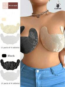 2/4 Pairs Plus Size Breathable Invisible Lace Breast Lift Tape, Random Print, Suitable For Strapless Wedding Dress, Large Breast Lift Tape - Multicolor - View 2