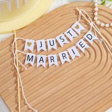 Rustic Just Married Wedding Cake Topper – Vintage Paper Banner, Pre-Assembled Decoration For Wedding Cakes, Cookie Towers & Dessert Displays - Just Married - View 5