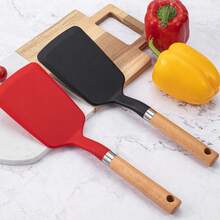 Espátula de silicona con mango de madera resistente al calor, espátula para tamagoyaki, espátula para filetes, espátula para pescado, espátula de cocina, espátula para sartenes antiadherentes, espátula para panqueques, utensilio de cocina - Ver 1