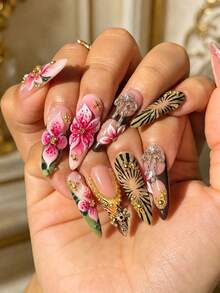 10Pcs Bow Nail Charms, Gold & Silver Tone Alloy Rhinestone Bow Nail Art Decorations, Luxury 3D Bow Nail Accessories For DIY Manicure & Press On Nails - Multicolor - View 1