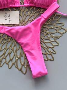 2件組愛心造型休閒可愛優雅性感波西米亞風編織綁帶比基尼泳衣，適合春夏海灘度假，粉色 - 粉色 - 查看 6