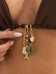 3pcs/Set Ocean Style Shell Fish Tail Multi- Hanging Decor, Beaded Shell Conch Pendant Bikini Chain Body Chain - Multicolor - View 1
