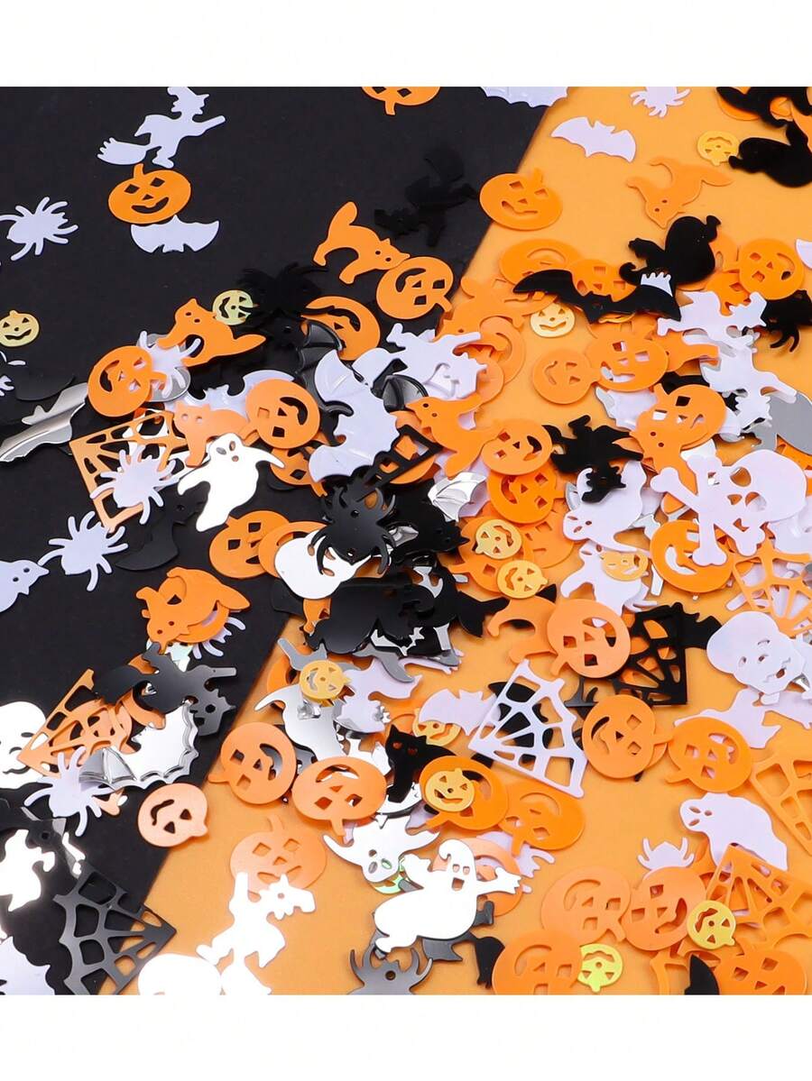 1000pcs Halloween Confetti Mix, Halloween Table Scatter Decorations, Pumpkin Bat Ghost Spider Confetti, Orange Black White Party Sprinkle Set For Halloween Party, Halloween Party Table Center Decorations (Confetti) - Multiple Styles - View 1