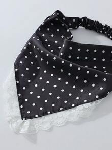 1pc Original Floral Embroidered Rolled Edge Polka Dot Print Headwrap Hair Band For Women, Suitable For Daily And Vacation Use - Black and White Dots - View 3
