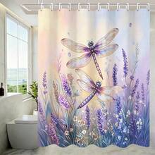 1 Stück Aquarell Lavendel Libelle Mehrgrößen Muster Duschvorhang Geeignet für Badezimmer Dekoration, Badezimmer Vorhang Leicht zu reinigen, exquisite Heimdekoration, Badezimmer Trennvorhang, dekorativer Duschvorhang, Badezimmer Zubehör Heimdekoration Geschenk inklusive 12 Haken - Verschiedenfarbig - Übersicht 8