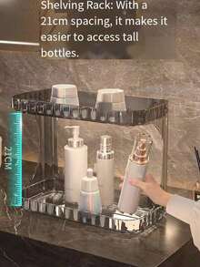 2-stöckiges Kosmetik-Aufbewahrungsregal, Make-up- & Hautpflege-Organizer für Lotion, Duschgel, Sonnenschutz, Schminktisch-Aufbewahrungskorb, Badezimmer-Organizer, Heimdekoration, Schulanfang-Zubehör - Verschiedenfarbig - Übersicht 5