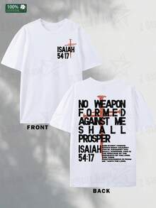 Men's And Women's Christian Bible Scripture Isaiah 54:17 T-Shirt-"All The Weapons Sent To Me, Must Not Succeed"-Navy Blue With White Letters-Loose Rou - 黑色 - 查看 6