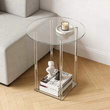 Acrylic Small Round/Rectangular/Curved Side Table, Transparent Coffee Table For Small Spaces, Suitable For Living Room And Sofa, Easy To Assemble, Modern Design - Acrylic - View 12